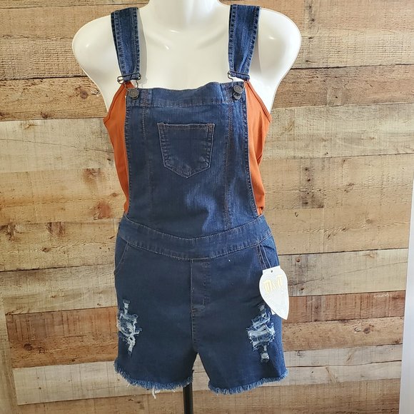 DIAMONDS & THREADS Pants - DENIM DISTRESSED SHORTALLS SIZE 18.